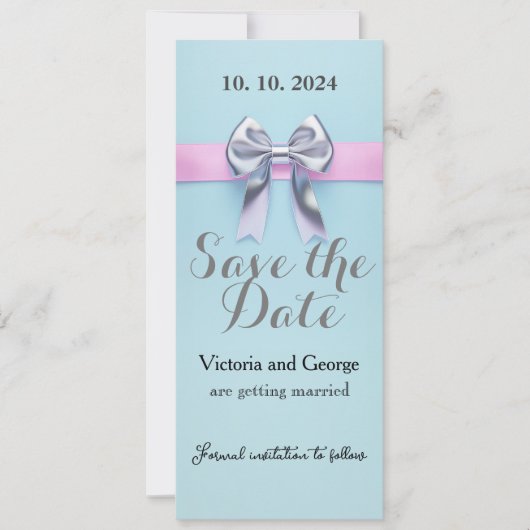 バウ付きのパステルブルーのデザイン 招待状 (正面)