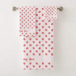 バウ柄タオル付きパステルピンクのイチゴ バスタオルセット