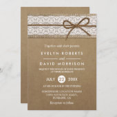 バウ素朴レースで結んだラップの結婚紐 招待状 (正面/裏面)