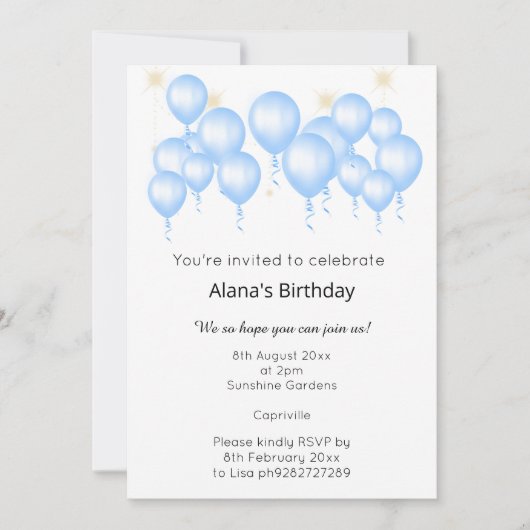 バエレガントモダンルーンパープルブルー誕生日 招待状 (正面)