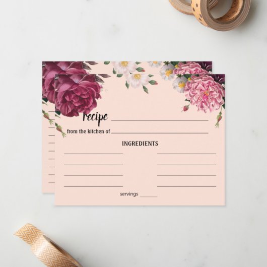 バエレガントルガンディとピンク結婚のレシピカード ノートカード (正面/裏面インサイチュ)