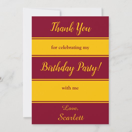 バエレガントルガンディと金ゴールドストライプのモダン誕生日 サンキューカード (正面)