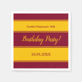 バエレガントルガンディと金ゴールドストライプのモダン誕生日 スタンダードカクテルナプキン (正面)
