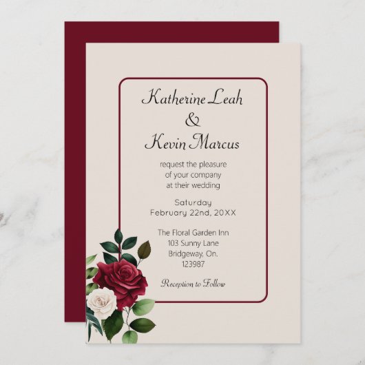 バエレガントルガンディグリーンクリーム結婚フローラ 招待状 (正面/裏面)