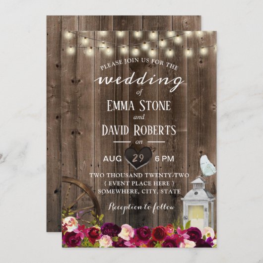 バエレガントルガンディフローラランタン結婚バーズ 招待状 (正面/裏面)