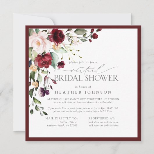 バエレガントルガンディフローラ仮想ブライダルシャワー 招待状 (正面)