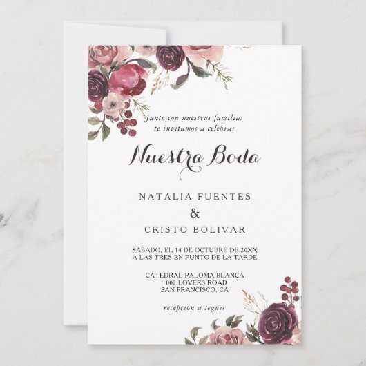 バエレガントルガンディ夏のフローラスペインの結婚の 招待状 (正面)