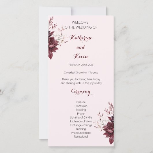 バエレガントルガンディ赤面フローラ結婚式 プログラム (正面)