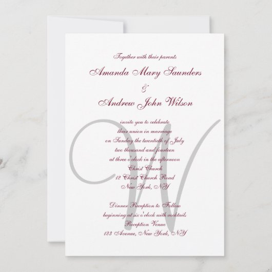 バエレガントルガンディ・グレイフォーマル・モノグ結婚ラム 招待状 (裏面)