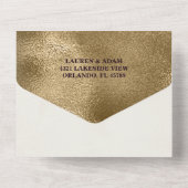 バエレガントルガンフェイクディ結婚と金ゴールド オールインワン招待状 (裏面)