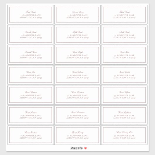 バエレガントルグンディクラシックのスクリプトゲストアドレス シール (シート)