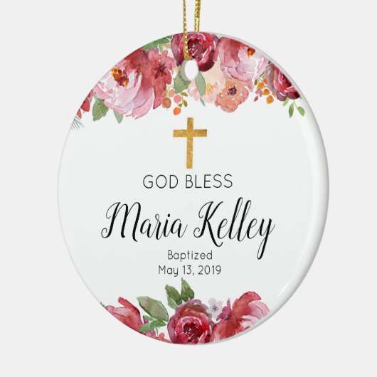 バエレガントルグンディパーソナライズされたガールバプテスマ セラミックオーナメント (左)