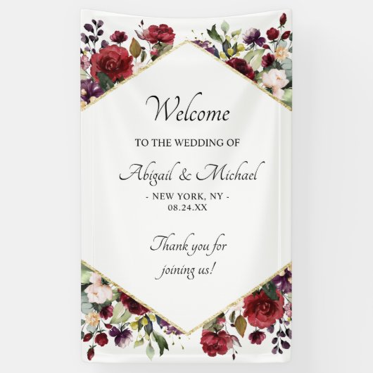 バエレガントルグンディフローラ結婚の歓迎サイン 横断幕 (縦)