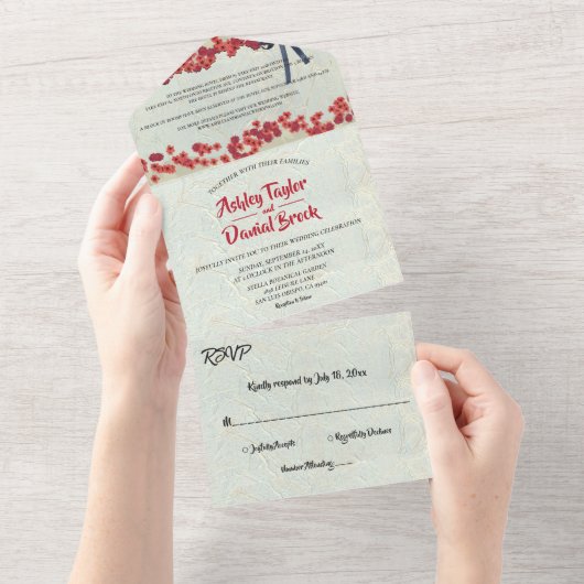 バエレガントルグンディ国フローラ素朴結婚ズ オールインワン招待状 (貼ってはがせる)