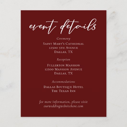 バエレガントルグンディ結婚のイベント詳細シート (正面)