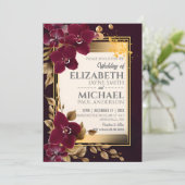 バエレガントルグンディ結婚の蘭開花の金ゴールド葉の数 招待状 (スタンド正面)