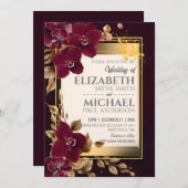 バエレガントルグンディ結婚の蘭開花の金ゴールド葉の数 招待状 (正面/裏面)