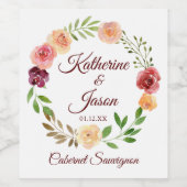 バエレガントルグンディ結婚フローラパーソナライズされたズ ワインラベル (シングルラベル)