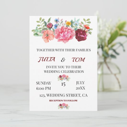 バエレガントルグンディ結婚フローラパーソナライズされたズ 招待状 (スタンド正面)