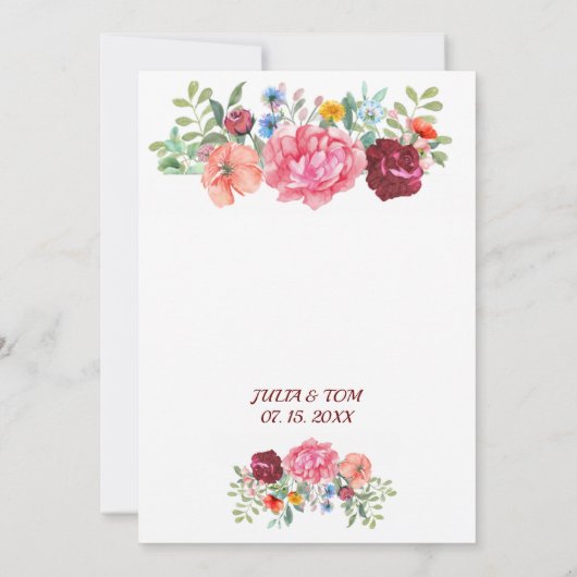 バエレガントルグンディ結婚フローラパーソナライズされたズ 招待状 (裏面)