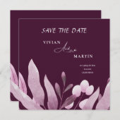 バエレガントルグンディ葉ビック・モノグラム日付を保存 招待状 (正面/裏面)