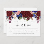 バエレガントルグンディ青フローラ予算結婚RSVP ポストカード (正面/裏面)