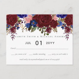 バエレガントルグンディ青フローラ予算結婚RSVP ポストカード
