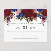 バエレガントルグンディ青フローラ予算結婚RSVP ポストカード (正面)