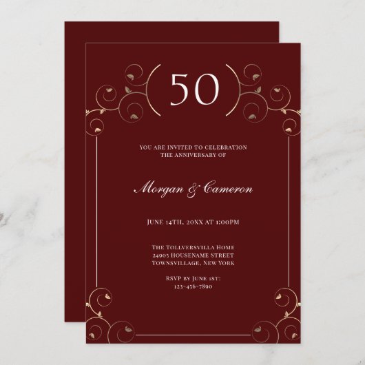 バエレガントルグンディ50結婚周年 招待状 (正面/裏面)