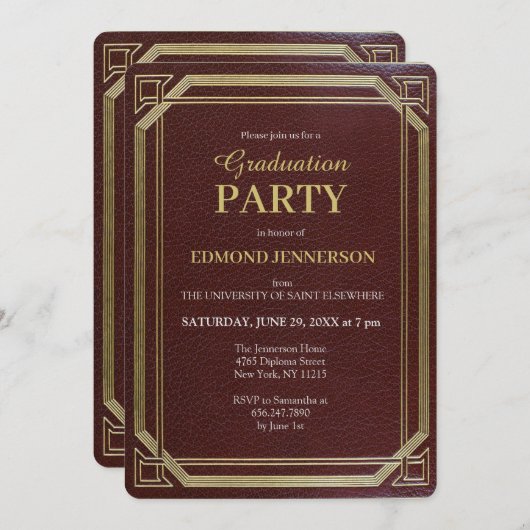 バエレガントルフォーマルグンディ金ゴールド2025卒業パーティー 招待状 (正面/裏面)