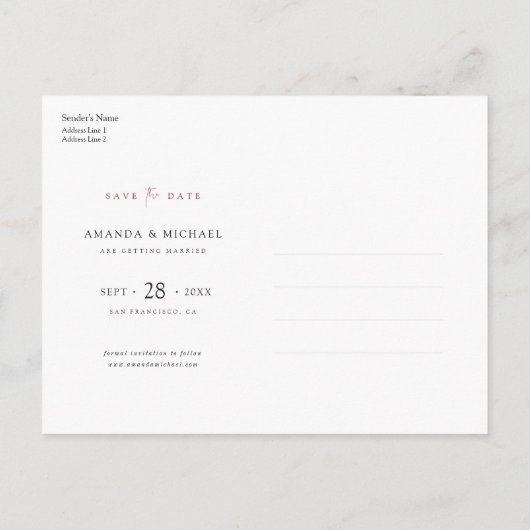 バエレガントルモダングンディの脚光結婚の写真 インビテーションポストカード (裏面)