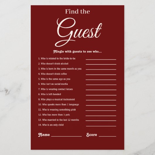 バエレガントルモダングンディブライダルシャワーゲーム (裏面)