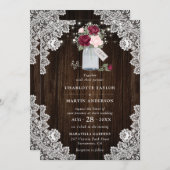 バエレガントル素朴グンディ赤面ピンクフローラ結婚ズ 招待状 (正面/裏面)