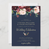 バエレガントル色彩の鮮やかグンディと海軍のフローラ結婚ズ 招待状 (正面)