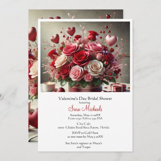 バエレガントレンタインデーブライダルシャワー 招待状 (正面/裏面)