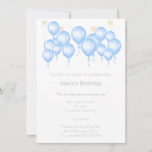 バエレガントロモダンンネイビーブルー誕生日 招待状 (正面)