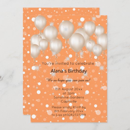 バエレガントロモダンーン誕生日 招待状 (正面/裏面)