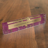 バエレガントーモダングンディ大理石ブラシ付き金箔 デスクネームプレート (側面)