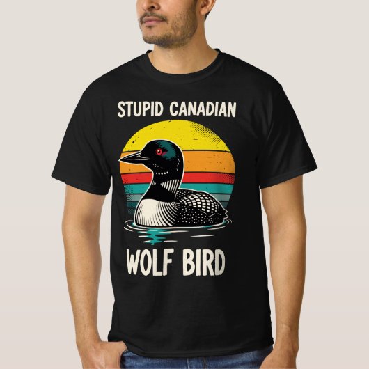 バカカナダオオカミ鳥 | おかしいレトロなカンナダ鳥 Tシャツ (正面)