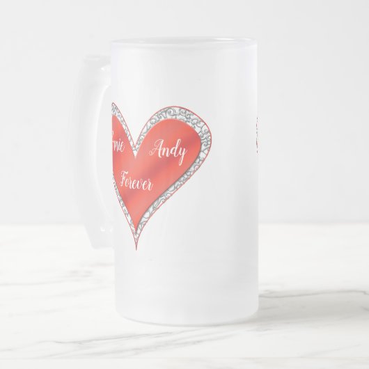 バカスタマイズレンタインデーハートとレース フロストグラスビールジョッキ (正面左)