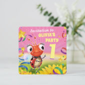 バカスタムースデーパーティー招待状ガール1歳 招待状 (スタンド正面)