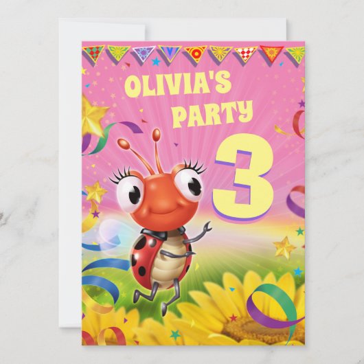 バカスタムースデーパーティー招待状ガール3歳 招待状 (正面)