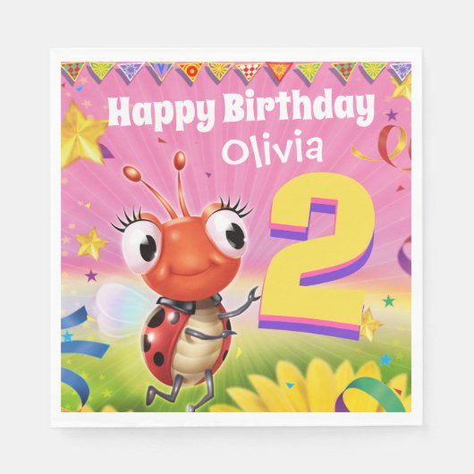 バカスタムースデーパーティー紙ナプキンガール2歳 スタンダードランチョンナプキン (正面)