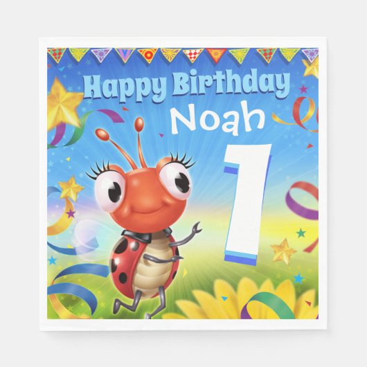 バカスタムースデーパーティー紙ナプキンボーイ1歳 スタンダードランチョンナプキン (正面)