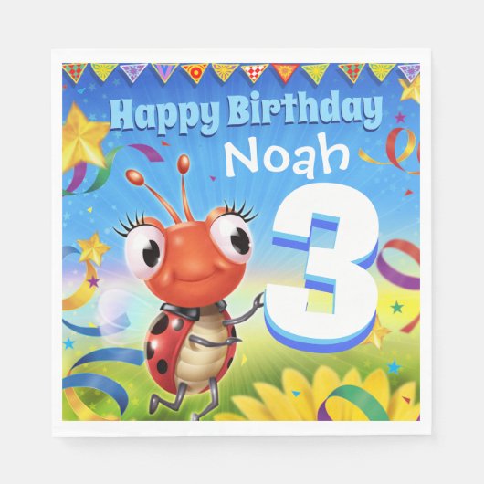 バカスタムースデーパーティー紙ナプキンボーイ3歳 スタンダードランチョンナプキン (正面)