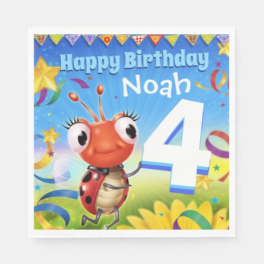 バカスタムースデーパーティー紙ナプキンボーイ4歳 スタンダードランチョンナプキン (正面)