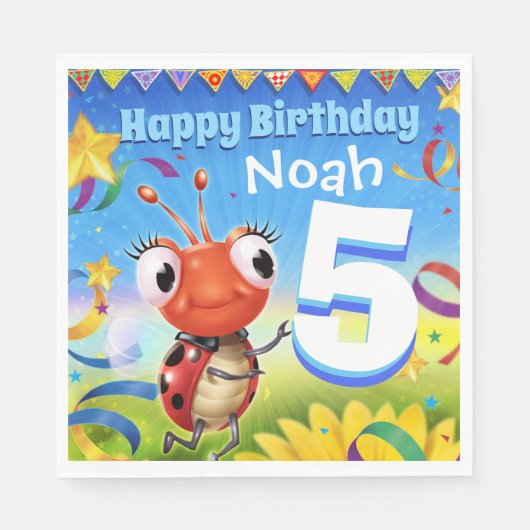 バカスタムースデーパーティー紙ナプキンボーイ5歳 スタンダードランチョンナプキン (正面)
