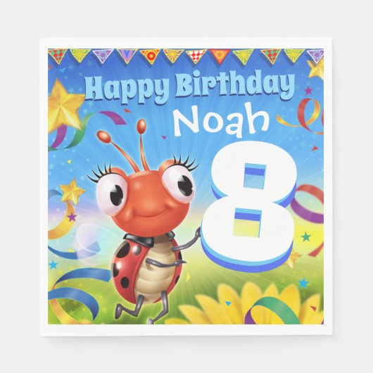 バカスタムースデーパーティー紙ナプキンボーイ8歳 スタンダードランチョンナプキン (正面)