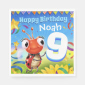 バカスタムースデーパーティー紙ナプキンボーイ9歳 スタンダードランチョンナプキン (正面)