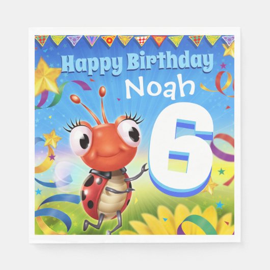 バカスタムースデーパーティー紙ナプキン6歳 スタンダードランチョンナプキン (正面)